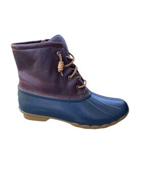 3M Thinsulate Navy Rubber & Brown Leather Lace-Up Women's Duck Boots